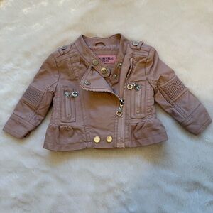 Urban Republic baby girl pink ruffle faux leather jacket size 6–9 months